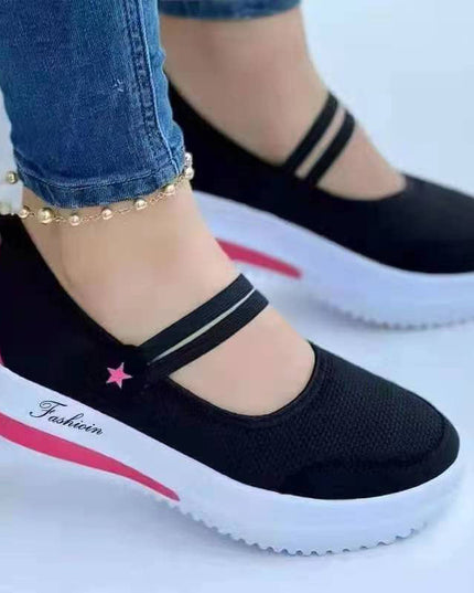 Libiyi Ladies Fly Knit Low Top Mesh Wedge Round Toe Shoes - Libiyi