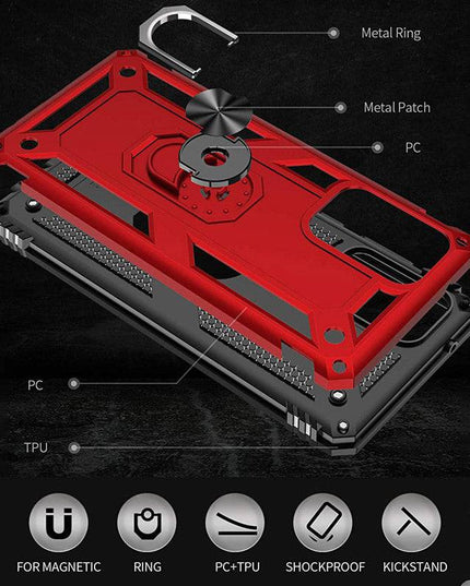 Samsung A02S Luxury Armor Ring Bracket Phone Case With 1-Pack Tempered Glass Screen Protector - Libiyi