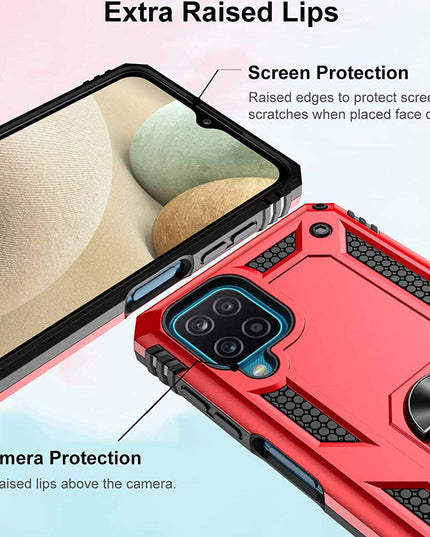Samsung A12 Luxury Armor Ring Bracket Phone Case With 1-Pack Tempered Glass Screen Protector - Libiyi