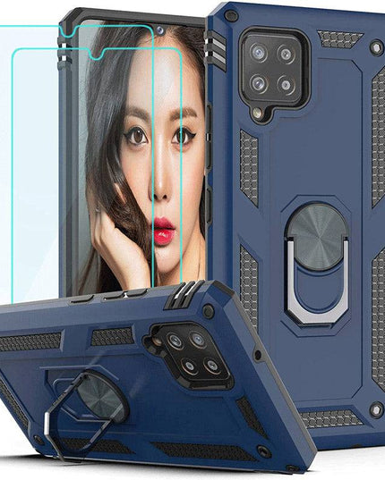 Samsung A42(5G) Luxury Armor Ring Bracket Phone Case With 2-Pack Tempered Glass Screen Protectors - Libiyi