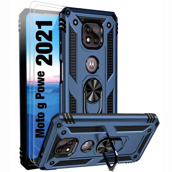 2022 Luxury Armor Ring Bracket Phone case For MOTO G Power 2021 With 2-Pack Screen Protectors - Libiyi